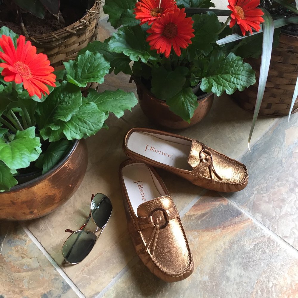 J. Renee Bronze Metallic Leather Mule/Slide (NEW)